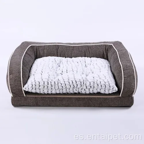 Faux Fur Dog Sofá Rectangular Bolster Bed